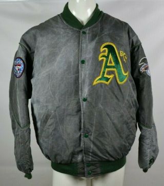 Vintage Oakland A’s Athletics Satin Starter Jacket Mens Size Large Gray Usa Made