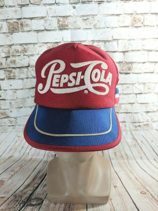 Vintage Pepsi Cola Red 3 Side Stripe Mesh Snapback Trucker Hat Cap Made In Usa