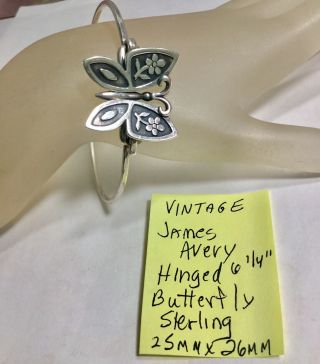 Vintage James Avery Hinged Butterfly Bangle Sterling 25mm By 26mm 6 1/4 Inches