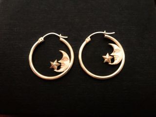 Vintage 14k Gold Star And Moon Hoop Earrings