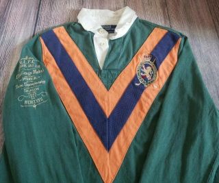 Rare Vtg POLO RALPH LAUREN Men ' s PRLC Club Patch Crest M Rugby Shirt Chevron 5