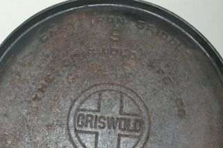 Vintage Griswold No.  9 Cast Iron Griddle Erie,  Pa,  U.  S.  A 609