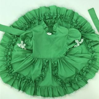 Vintage Baby Toddler 3t Lace Trim Ruffle Dress Kelly Green White Lace