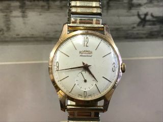 Vintage Gold Plated Mens Wristwatch " Roamer " 1950s Standard 15j Gwo