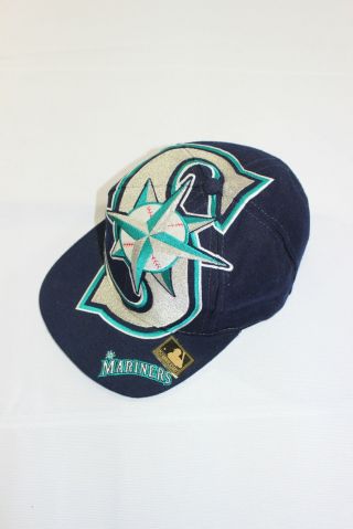 Vintage Seattle Mariners The Game Big Logo Snapback Hat Mlb Navy Blue Teal