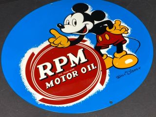 Vintage Rpm Motor Oil Walt Disney Mickey Mouse Gas Oil Advertising Metal 12 Sign