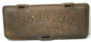 Rare Vintage Antique Mccormick Tractor Chicago Ll.  Usa " Tool Box Cover " Iron