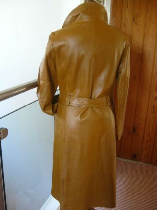 Ladies VINTAGE longline tan leather TRENCH COAT UK 10 belt steampunk boho duster 7
