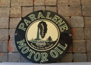 Vintage Paralene Gasoline Porcelain Gas Motor Service Station Pump Plate Sign