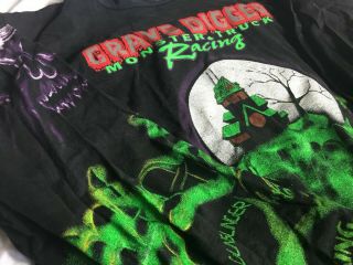 Vintage Xl Grave Digger Long Sleeve Shirt Monster Truck Jam All Over Print Goth