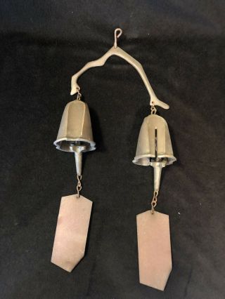 Vintage Metal Double Wind Bell Wind Chime Outdoor Garden Patina