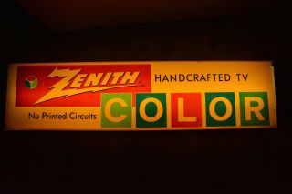Vintage Large Lighted Zenith Tv Sign 50 " X 12 " Made By Tel - A - Sign Chicago