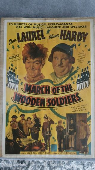 1934 Vintage Laurel And Hardy " March Of The Wooden Soldiers " Movie Poster