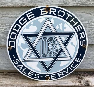 Vintage Dodge Brothers Porcelain Gas Automobile Sales & Service Pump Plate Sign