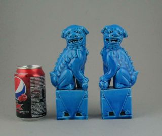 Pair Vintage Chinese Turquoise Glaze Porcelain Foo Dog Temple Lion Figures