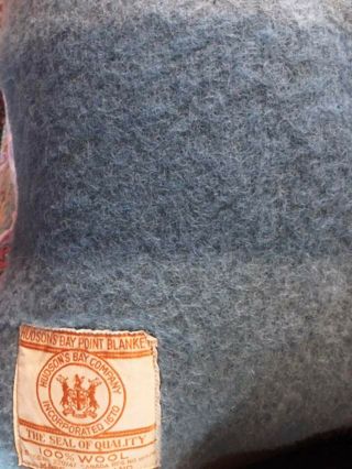 Vintage Heavy Thick Hudson ' s Bay England 4 - Point Blue Stripe Wool Blanket 72x90 6