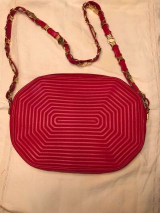 Vintage Rare Revillon Red Leather Shoulder Bag Gold Hardware Paris France