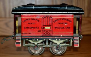 Ives Very Rare White Spring Tri - Colored Baggage Car 1903