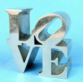 Robert Indiana Love Sculpture Vintage Pop Art Chrome Metal Paperweight 3 " By 3 "