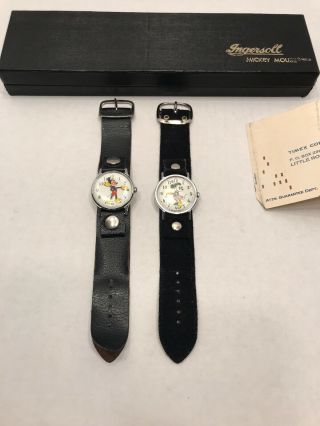 Vintage 70s Ingersoll Disney Mickey And Minnie Mouse Windup Watches Both Work