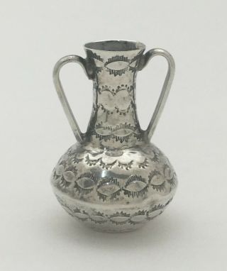A Great Vintage Navajo Hand Tooled Silver Miniature Vase