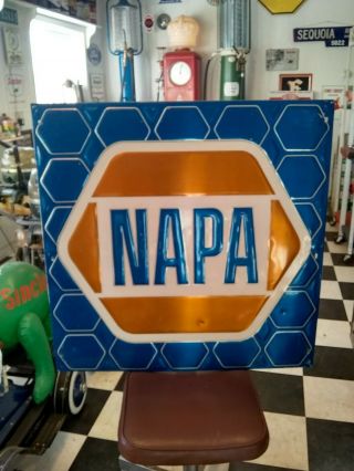 Vintage Napa Auto Parts Embossed Metal Stout Sign Garage Service Station 35x35