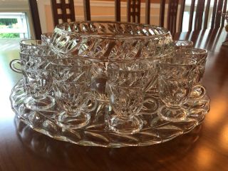 Lead Crystal Punch Bowl,  Glasses And Tray From The 1950s