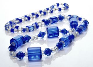 VTG ART DECO PERIWINKLE BLUE & CRYSTAL CZECH GLASS NECKLACE FLAPPER 2