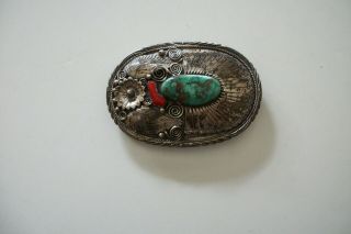 Vintage Navajo Sterling Silver & Chunky Turquoise Belt Buckle,  Signed B.  Yazzi