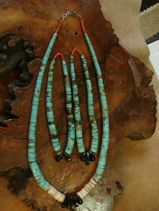 Vintage Santa Domingo Rolled Graduated Heishi Turquois Necklace Set