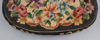 Antique Enameled Brass & Hand Embroidered Flowers Purse Pocketbook,  NR 5