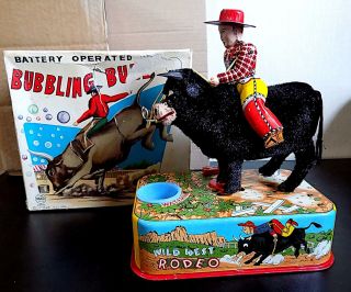 Vintage Tin Battery Operated Bubbling Bull Toy,  Linemar (marx),  Japan.  50 