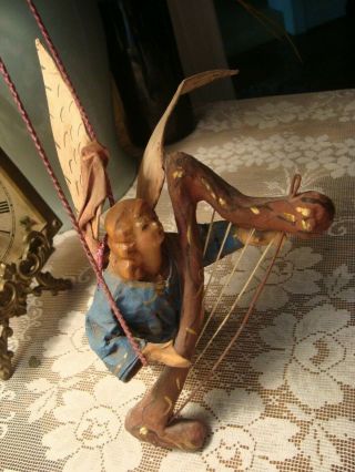 Vintage Cartapesta Angel Playing Harp Paper Mache Christmas Ornament Italy