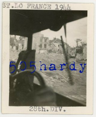 Wwii Us Gi Photo - 28th Infantry Division Convoy St.  Lo Saint - Lô France 1944 4