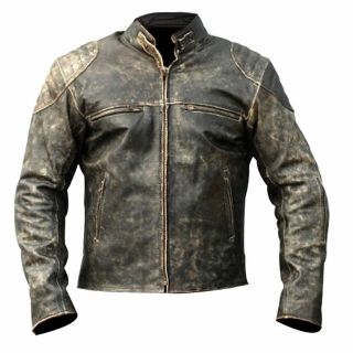 Men’s Vintage Antique Distressed Black Moto Biker Style Leather Jacket