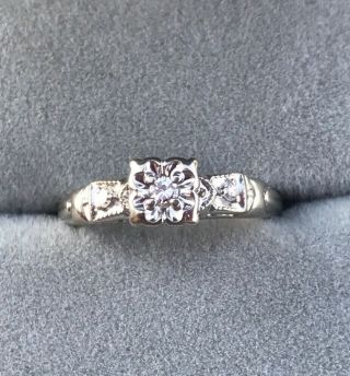 Vintage 14k White Gold Diamond Engagement Wedding Ring Size 6
