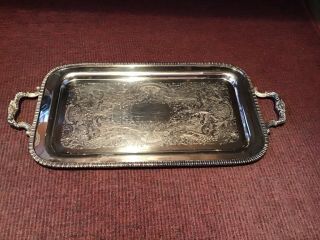 Vintage Fb Rogers Silverplate On Copper Large 20” X 11 1/4” Handled Tray
