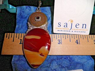 Wow Sajen Vtg Chinese Coin & Mookaite Pendant Sterling Silver 925w/ Chain P7540