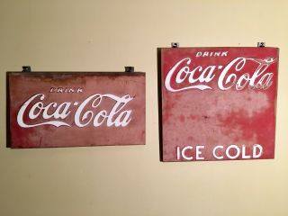 Vintage Coca - Cola - Cooler - Side Panels - Sign - Steel Embossed.