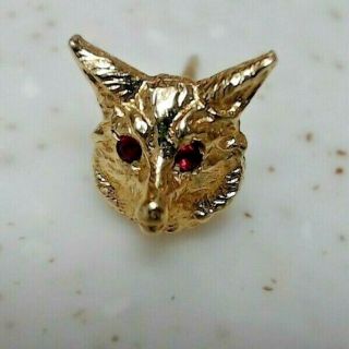 Vintage Solid 14k Yellow Gold - Fox Head - Lapel Pin,  Tie Pin 1.  9g Of 14k