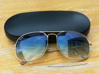 Vintage Ray Ban B&l 1/10 12k Gf Aviator Sunglasses With Rb Gradient Blue Lenses
