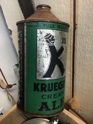 Vintage Krueger Cream Ale Cone Top Beer Can Advertising Full Quart