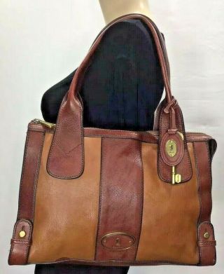 Fossil Vintage Reissue Whiskey Brown Leather Satchel Shoulder Handbag Tote Purse