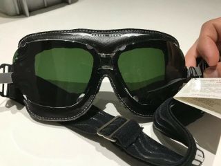 Baruffaldi Supercompetition Black Leather Vintage Style Motorcycle Glasses $200