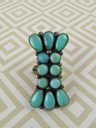 Vtg Old Sterling Silver Turquoise Navajo Native American Cluster Ring Julie Lahi