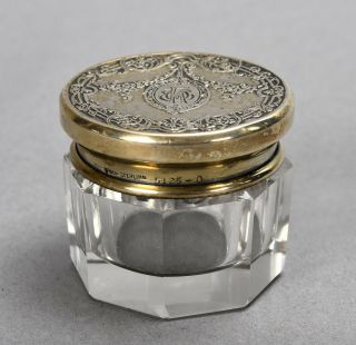 Antique Kerr Rouge Pot Dresser Jar - Sterling Silver Lid Ornate Design 5125 - B