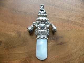 Antique Sterling Silver & Mother Of Pearl Baby 