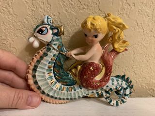 Rare Vintage 50’s Lefton Mermaid & Seahorse Ceramic Wall Hanging