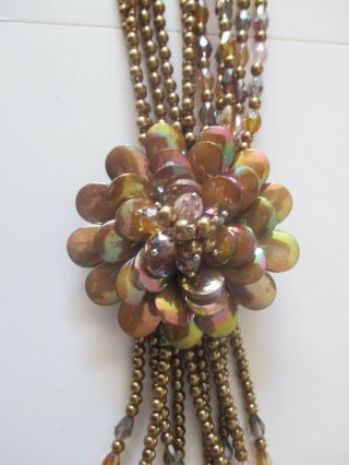 Joan Rivers Multi - Strand Bronze Bead Flower Torsade Statement Necklace 23 " Long