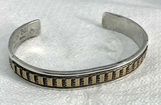 Vintage Signed Darin Bill Navajo Gold - Filled & Sterling Silver Cuff Bracelet